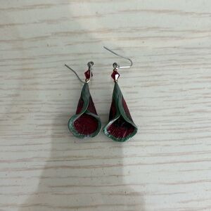 Red and Green Ceramic Bell Shaped Earrings
